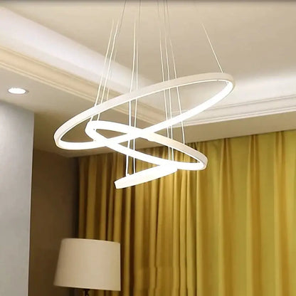 Modern white led ceiling decorbites aluminum ring chandelier with three interlocking aluminum rings for kitchen and living room