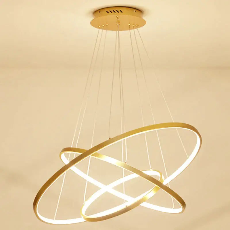 Gold-toned decorbites aluminum ring chandelier with two interlocking circular rings led ceiling light fixture