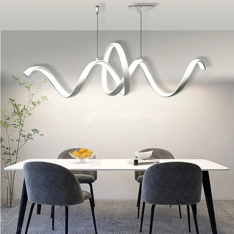 Modern white aluminum decorbites s-shaped pendant lamp with sleek flowing wave design for dining kitchen island lighting