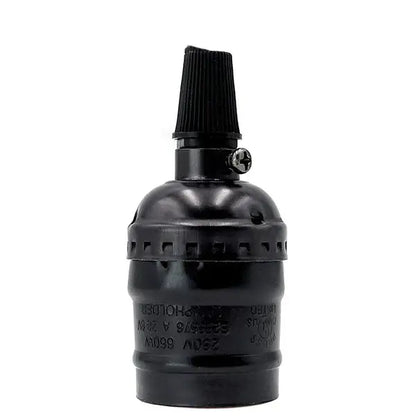 Black matte aluminum shell e27 screw bulb holder with ribbed top cap and engraved specifications for vintage lamps