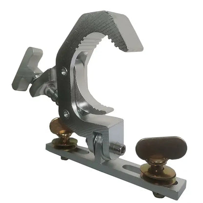 Decorbites™ aluminum stage lamp hook with silver metal c-clamp, textured grip, and brass adjustment knobs for stage lamps
