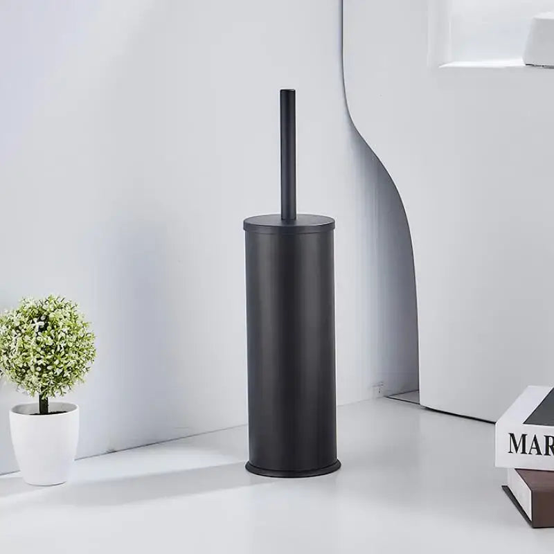 Black matte aluminum toilet brush holder with matching handle from DecorBites™ brushed gold and black set