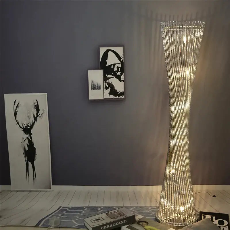 Decorbites aluminum tower floor lamp with twisted crystal design and warm led lighting for modern living room decor