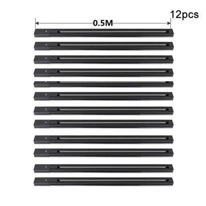 Black metal decorbites aluminum track rails 0.5 meters long in set of twelve for led spotlight t-l connector use