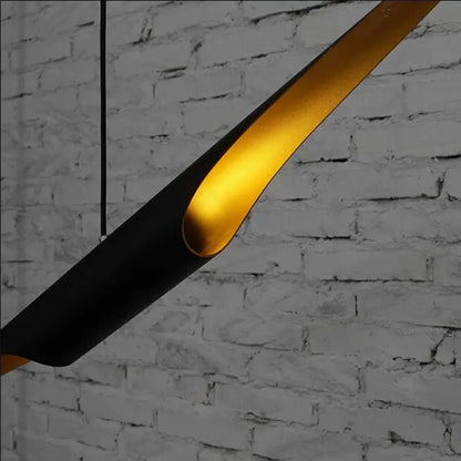 Decorbites aluminum tube chandelier with sleek black and gold aluminum tube pendant emitting warm light for restaurant lighting