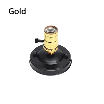 Gold-finished e27 socket with a black circular base in decorbites aluminum vintage retro design with switch for edison bulb