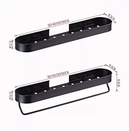 Black metal wall-mounted decorbites aluminum bathroom shelf with towel bar and adjustable corner storage shelf