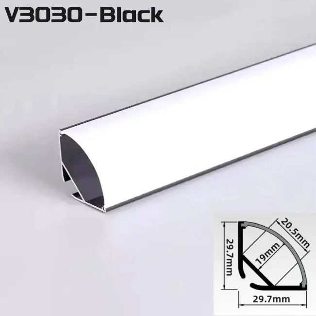 Black v3030 led strip lights with aluminum profile and precise dimensions for decorbites™ alumium profile led v-type corner beam