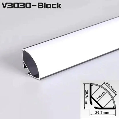Black v3030 led strip lights with aluminum profile and precise dimensions for decorbites™ alumium profile led v-type corner beam
