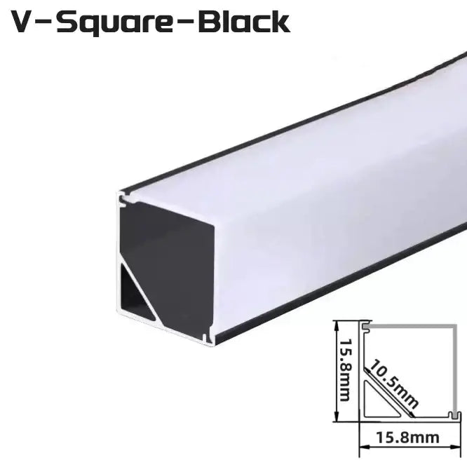 Decorbites™ aluminum profile black led strip lights with v-type corner design and 15.8mm sleek rectangular profile