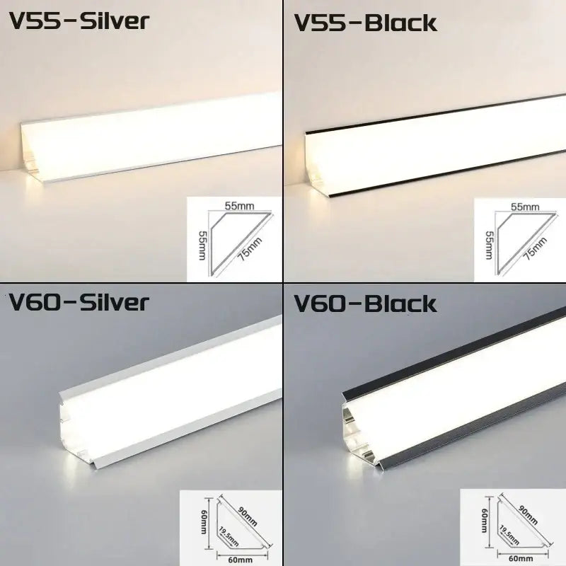 Decorbites aluminum profile led strip lights v55 silver black and v60 silver black with sleek modern design