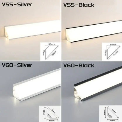 Decorbites aluminum profile led strip lights v55 silver black and v60 silver black with sleek modern design