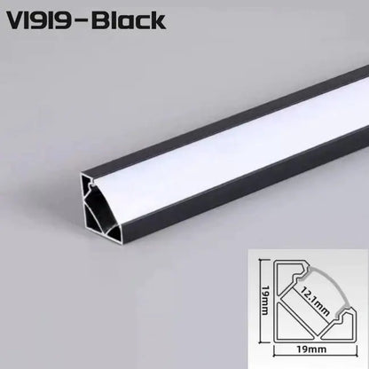 DecorBites aluminum profile led strip lights in black with a sleek 19mm design for modern corner beam lighting