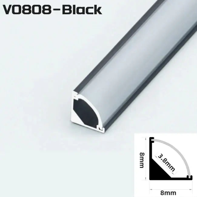 Decorbites™ aluminum profile led strip lights in black vo808 with sleek metallic finish and 3.8mm corner design