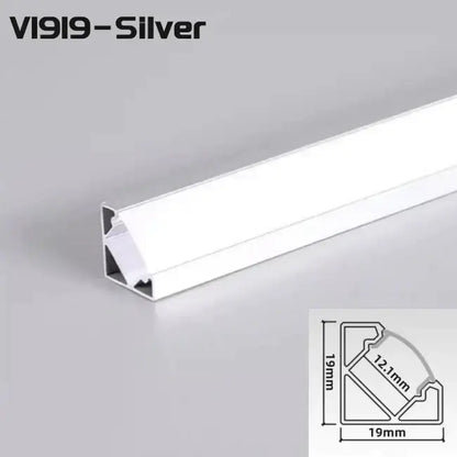 Silver DecorBites™ aluminum profile led strip lights with a sleek modern design and precise 19mm dimensions