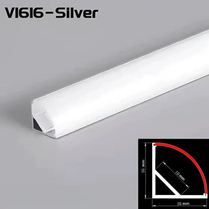 DecorBites™ aluminum profile led strip lights with a silver vi16 rectangular body and frosted diffuser for linear lighting