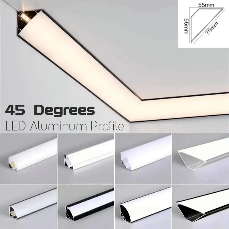 Decorbites™ aluminum profile led strip lights with sleek angular design available in white and black finishes