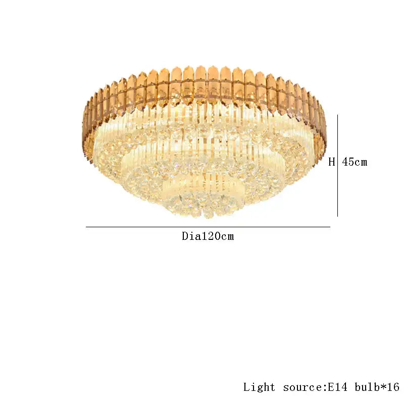DecorBites amber crystal ceiling lights with gold-toned tiered design and 16 e14 bulbs for modern luxury living room