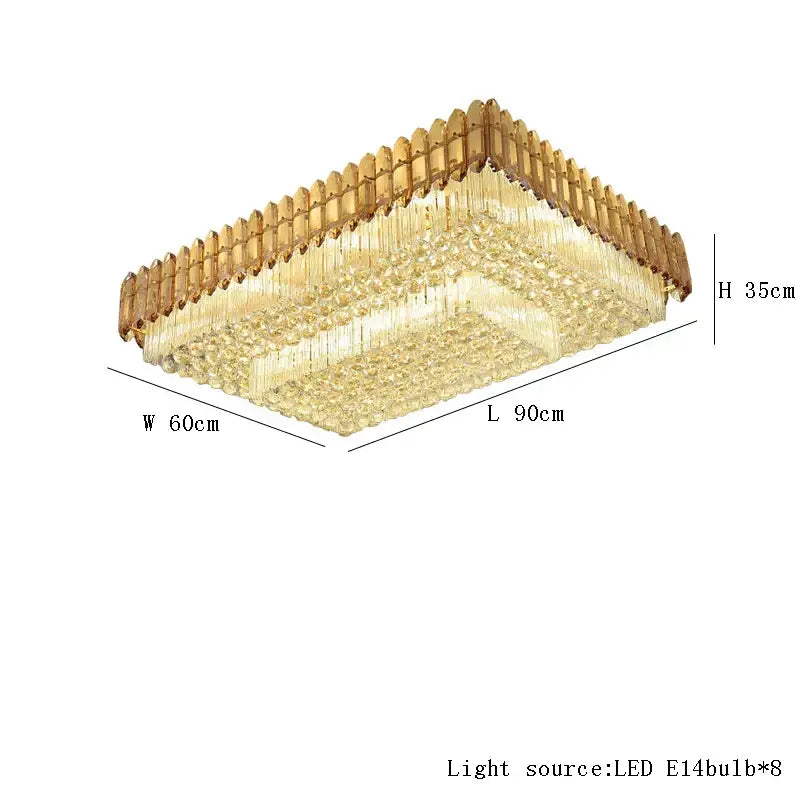 Decorbites™ amber crystal ceiling lights with gold-toned rectangular frame and cascading crystals feature led lighting for modern luxury