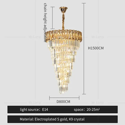 A tiered amber crystal chandelier with cascading k9 crystal prisms and electroplated s gold frame by DecorBites