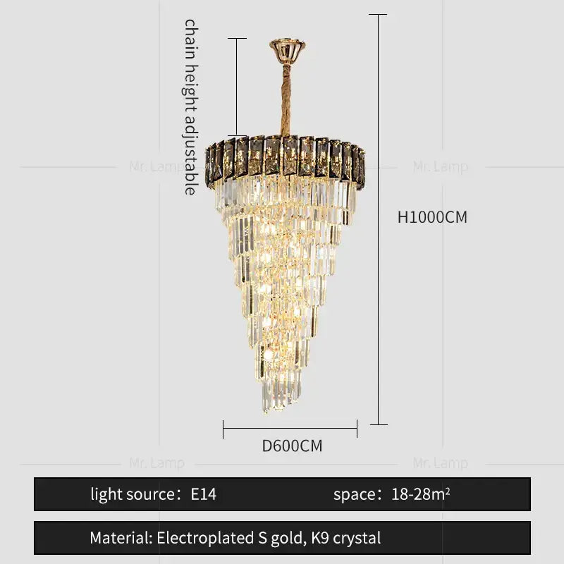 DecorBites amber crystal chandelier with cascading k9 crystal prisms and electroplated s gold frame for luxury living spaces