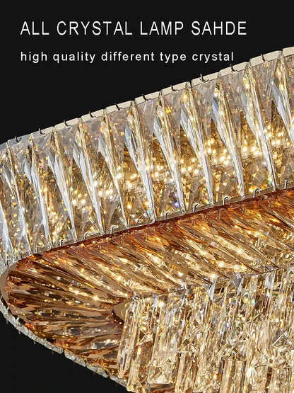 A luxurious decorbites™ amber crystal led ceiling light featuring clear and gold-toned crystals in a cascading design