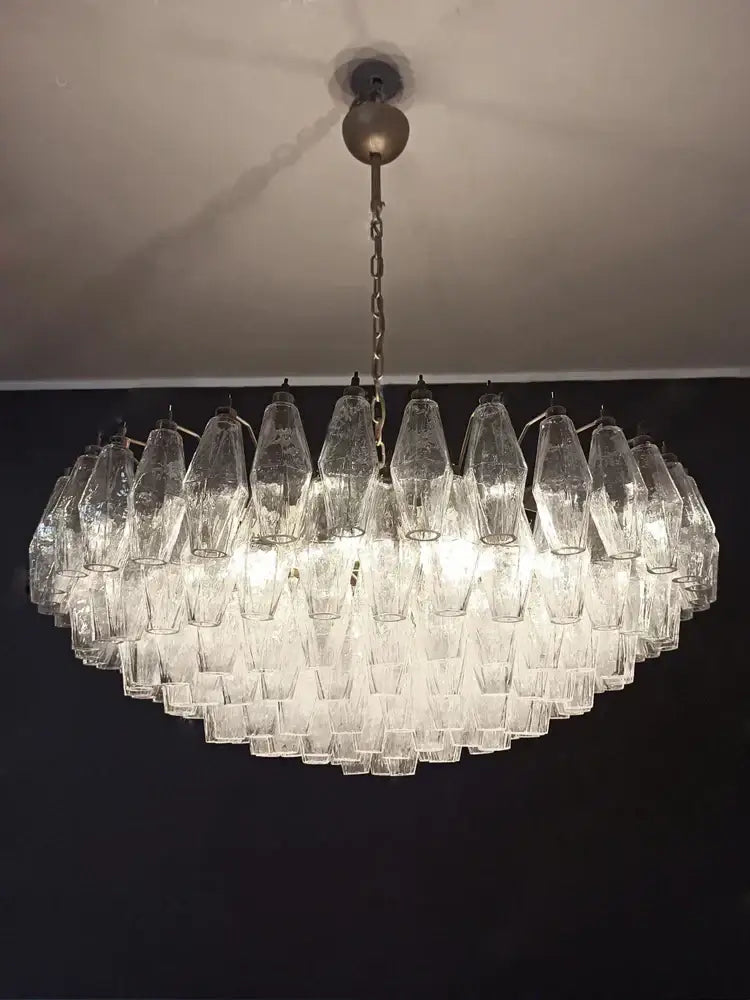 DecorBites amber glass ceiling chandelier with clear faceted glass shades and brass chain for dining table lighting
