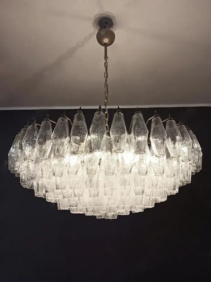 DecorBites amber glass ceiling chandelier with clear faceted glass shades and brass chain for dining table lighting