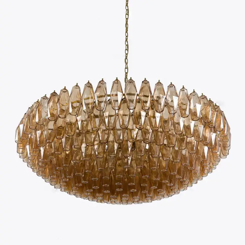 DecorBites™ amber glass ceiling chandelier with faceted amber glass pieces in vintage style for dining table lighting