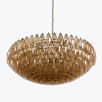 DecorBites™ amber glass ceiling chandelier with faceted amber glass pieces in vintage style for dining table lighting