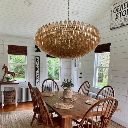 DecorBites amber glass ceiling chandelier with cascading shell-like design vintage style for dining table lighting