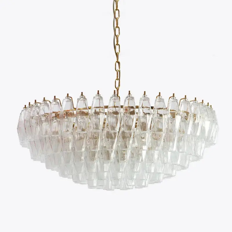 Clear crystal glass ceiling chandelier with gold-toned chain and frame for vintage style amber glass ceiling decor