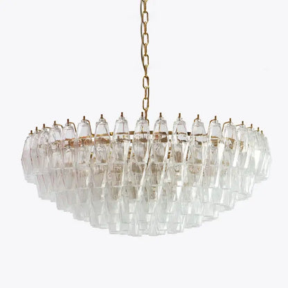 Clear crystal glass ceiling chandelier with gold-toned chain and frame for vintage style amber glass ceiling decor