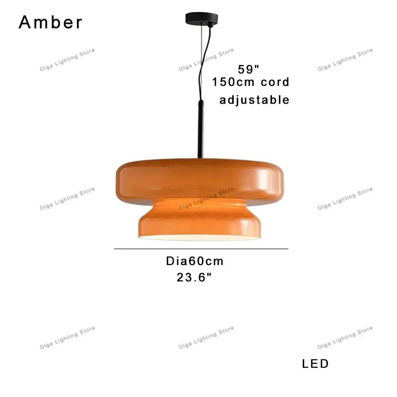 DecorBites amber glass ceiling pendant light with warm amber glass shade and black cord for kitchen island decor