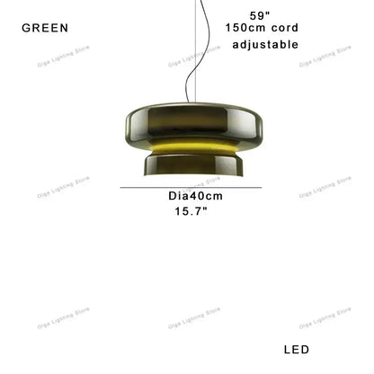 Modern olive-green glass ceiling pendant light with sleek tiered design and adjustable 150cm led cord for kitchen island