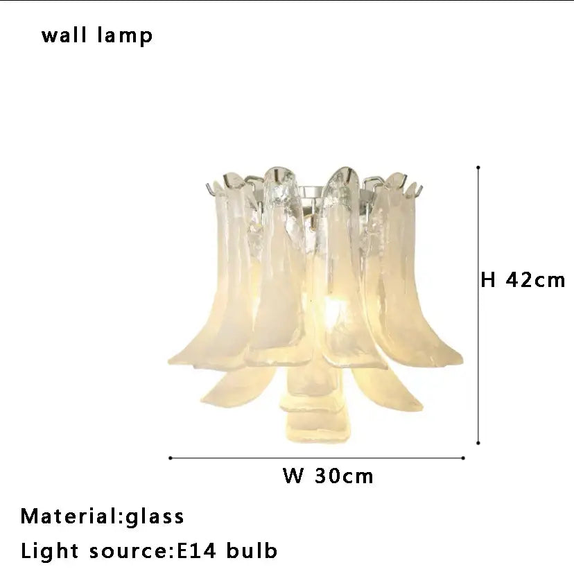 Decorbites amber glass chandelier with translucent frosted glass wall lamp and delicate floral design with e14 bulb