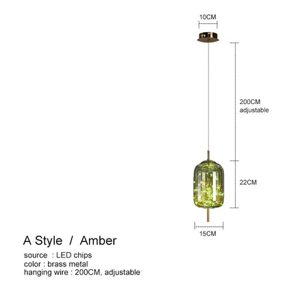 Decorbites™ amber glass chandelier with brass hardware and adjustable wire luxury pendant lighting for dining room