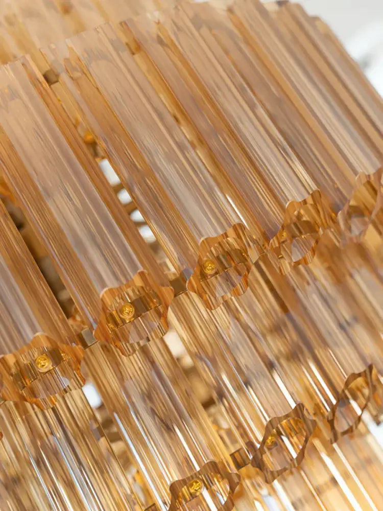 DecorBites amber glass chandelier with faceted translucent rods and decorative connectors for living and dining rooms