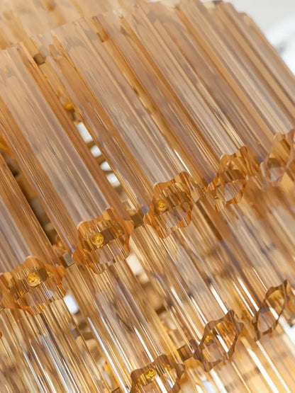 DecorBites amber glass chandelier with faceted translucent rods and decorative connectors for living and dining rooms