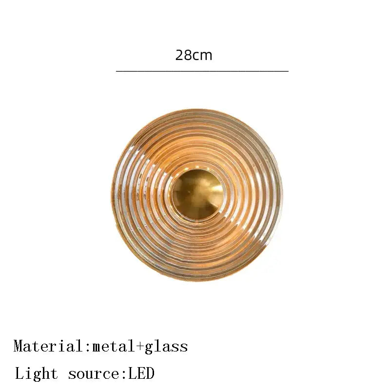 Decorbites™ amber glass chandelier with brass concentric rings and clear glass featuring led bulb for living and dining room