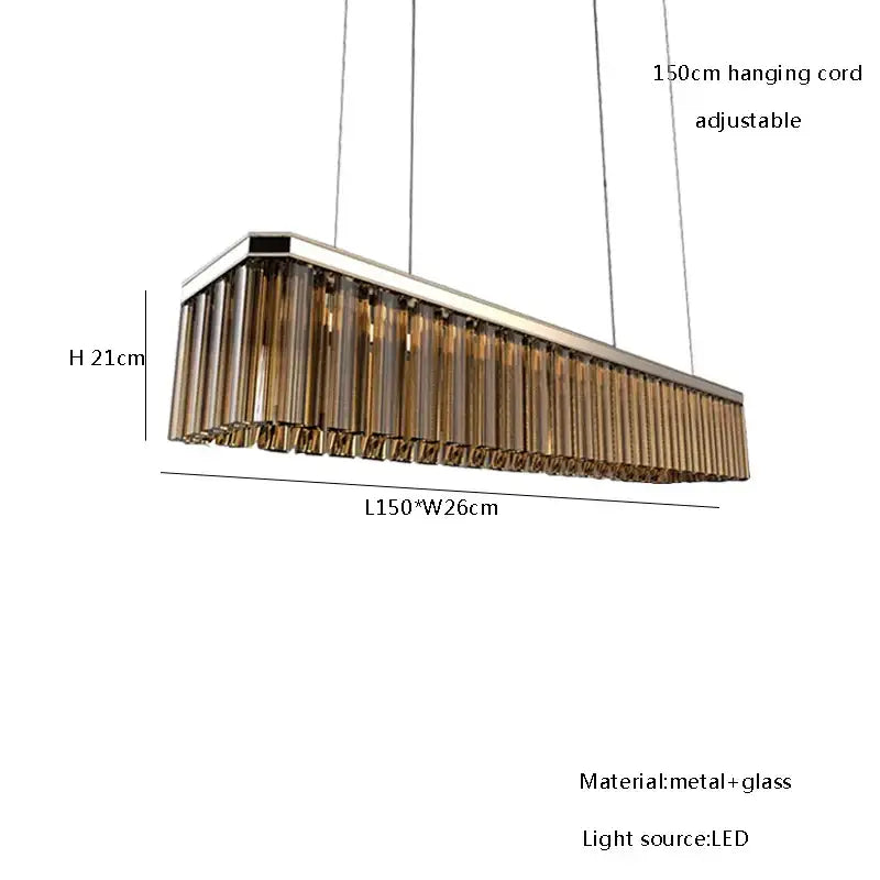DecorBites™ amber glass chandelier with sleek metallic frame and amber glass rods for nordic dining room lighting