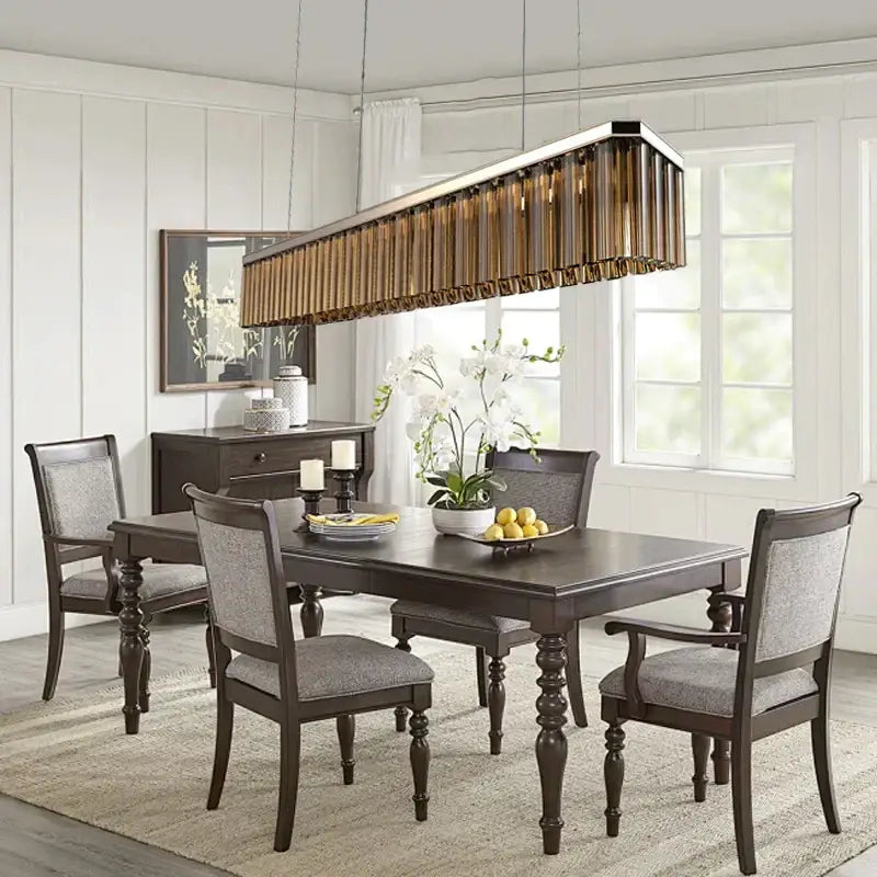 DecorBites amber glass chandelier with amber tinted glass tubes and metallic frame for Nordic dining room lighting