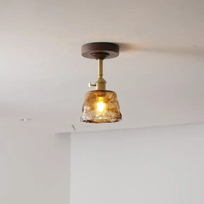 DecorBites™ amber glass copper ceiling light fixture with brass metal and dark wood mount for modern home decor