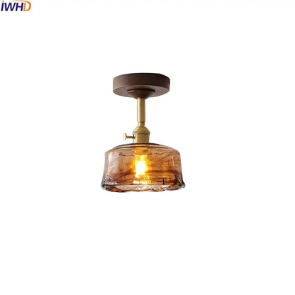 Decorbites™ amber glass copper ceiling light fixture with brass stem and dark wood mount for modern decor