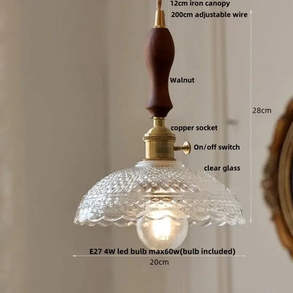 Decorbites amber glass cube led pendant light with dark walnut canopy brass hardware and clear glass shade for kitchen