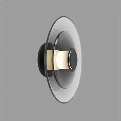 Decorbites™ amber glass disc wall lamp modern minimalist led sconce with black and frosted glass concentric design