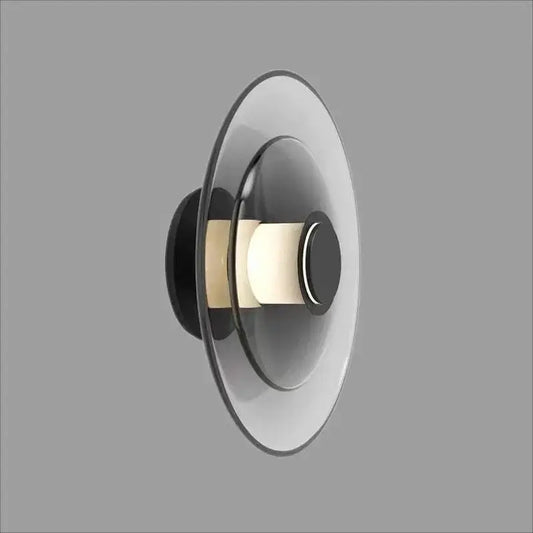 Decorbites™ amber glass disc wall lamp modern minimalist led sconce with black and frosted glass concentric design