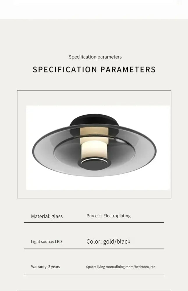DecorBites amber glass disc wall lamp modern minimalist led sconce with black and gold glass circular design