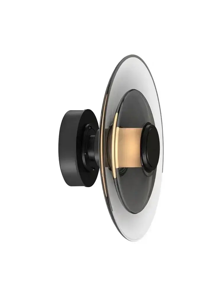 DecorBites™ amber glass disc wall lamp modern minimalist led sconce with black and gold layered glass discs