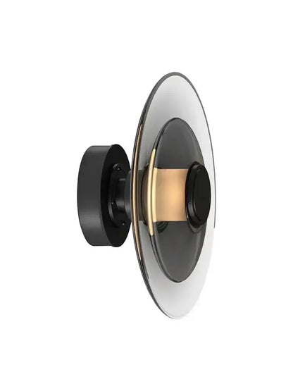 DecorBites™ amber glass disc wall lamp modern minimalist led sconce with black and gold layered glass discs